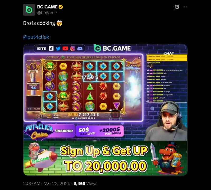 Twitter Put4Click 21K BCGame Win